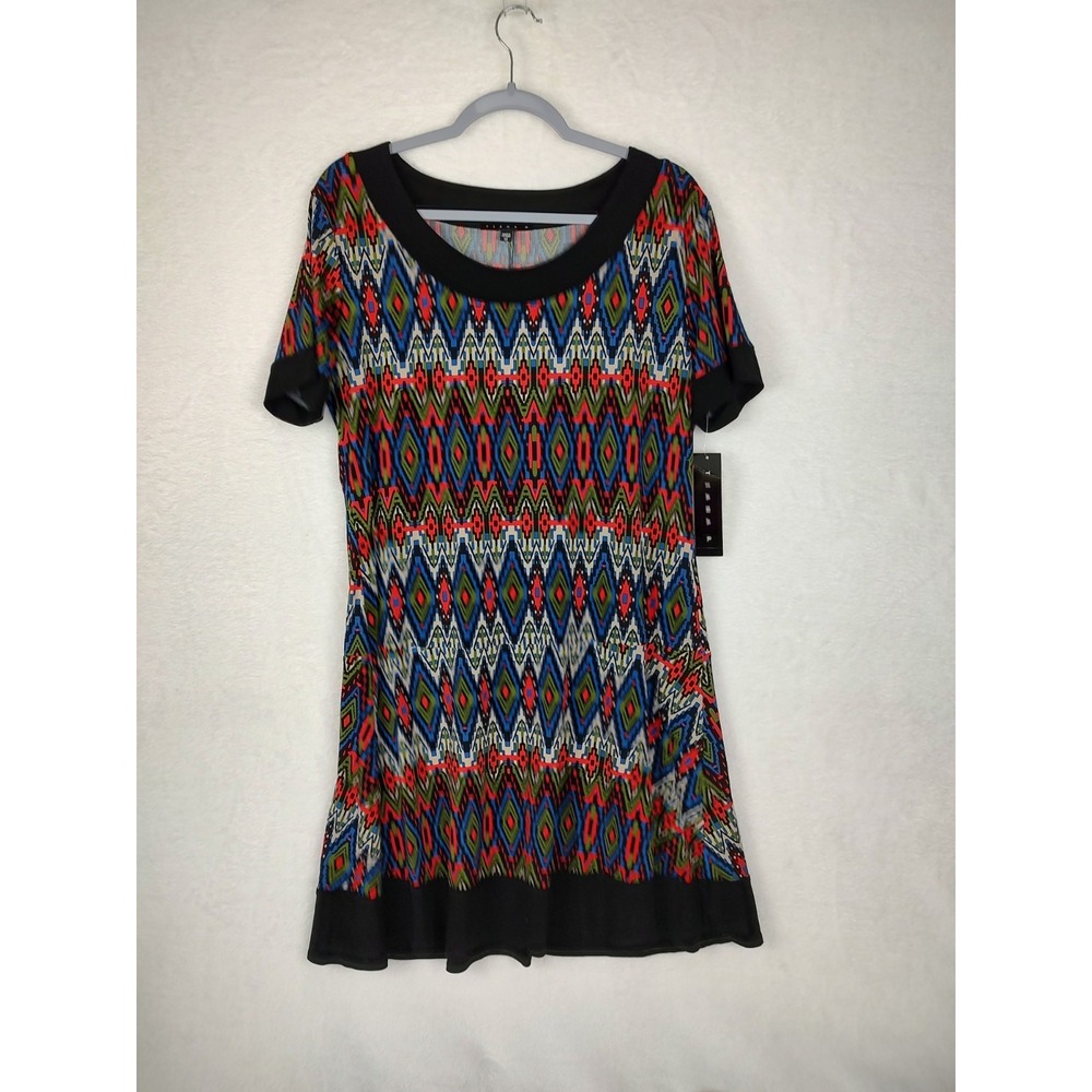 Tiana B Women Multicolor Geometric Ikat Scoop Neck Short Sleeve Shift Dress‎ 12